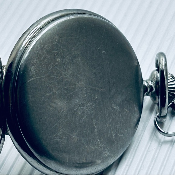 Vintage James Michael Silver Art Deco Pocket Watch with Chain - Picture 6 of 10